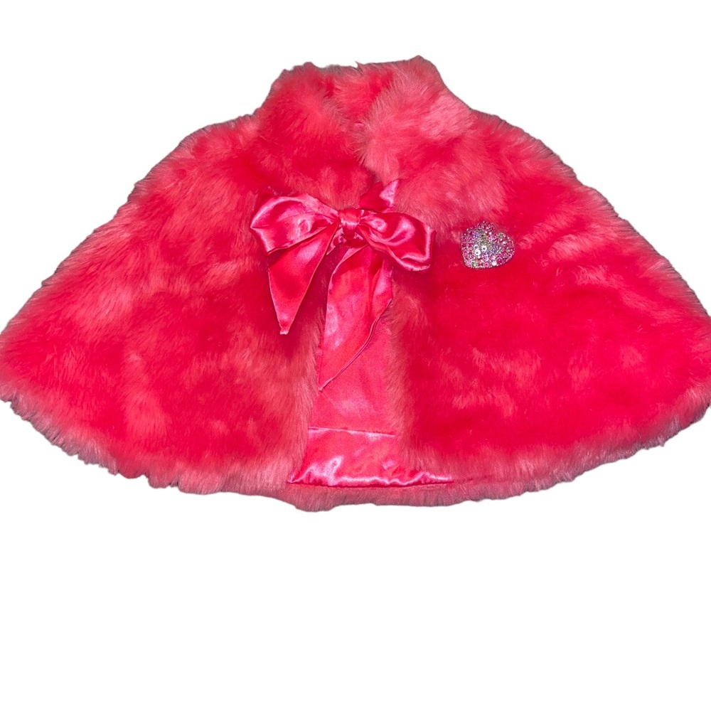 Toby Toddler Girls Faux Fur Shoulder Cape Hot Pink Toddler Size Heart Broach